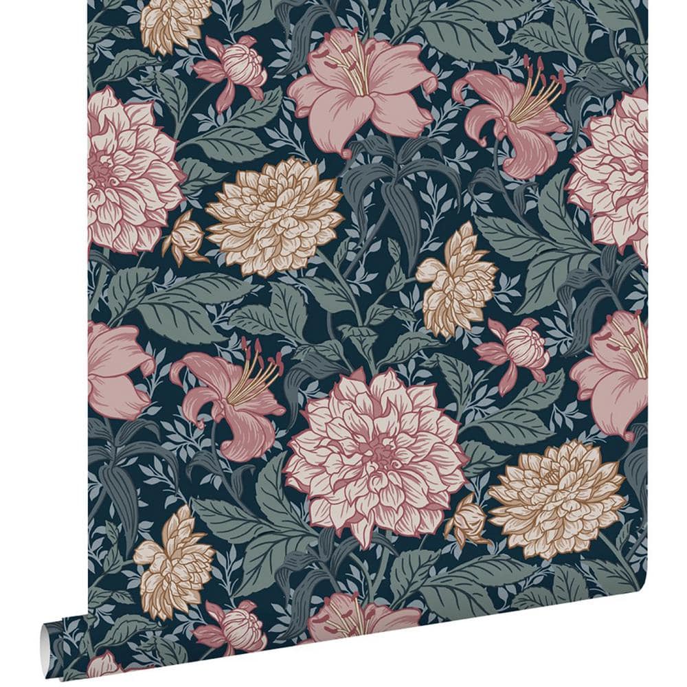 Persephone Blue and Pink Floral Non-Woven Wallpaper