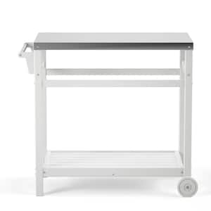 Outdoor White BBQ Grill Cart for Backyard with Rust-Proof Stainless Steel Countertop