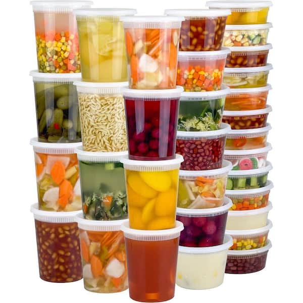60 Piece BPA-Free Leak-Proof Plastic Deli Containers Set, 32oz, 16oz, 8oz Clear Food Storage with Lids, for Soup Freezer