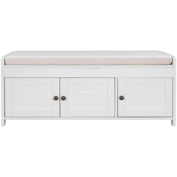 43.5 Shoe Storage Bench with Cushion, Entryway Storage with Hidden Storage Red Barrel Studio Color/Pattern: White