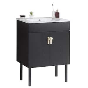 18.30 in. W x 23.60 in. D x 22.80 in. H Single Sink Freestanding Bath Vanity in Black with Black Wood Top