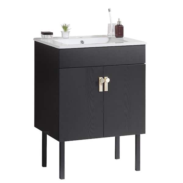 ANTFURN 18.30 in. W x 23.60 in. D x 22.80 in. H Single Sink Freestanding Bath Vanity in Black with Black Wood Top