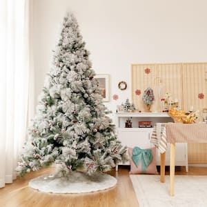 8 ft. Artificial Christmas Tree Snow Flocked Hinged Xmas Tree Holiday Decor