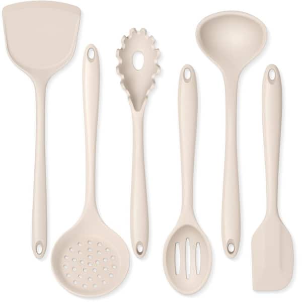 Khaki Silicone Kitchen Utensil Set Nonstick Cookware Friendly Heat Resistant Cooking Tools 6-Piece Set