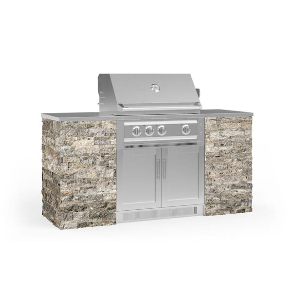 NewAge Products Signature Series 72.16 in. x 25.5 in. x 36 in. Natural Gas Outdoor Kitchen 6-Piece SS Cabinet Set with Grill