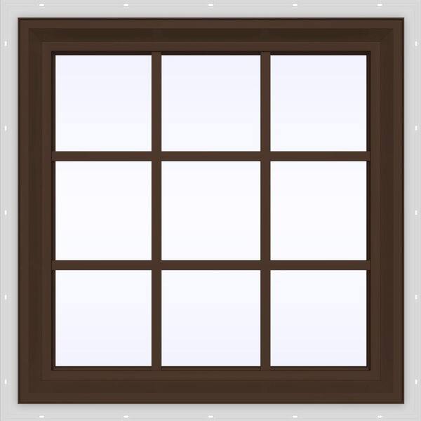 JELD-WEN 35.5 in. x 29.5 in. V-2500 Series Brown Painted Vinyl Fixed Picture Window with Colonial Grids/Grilles