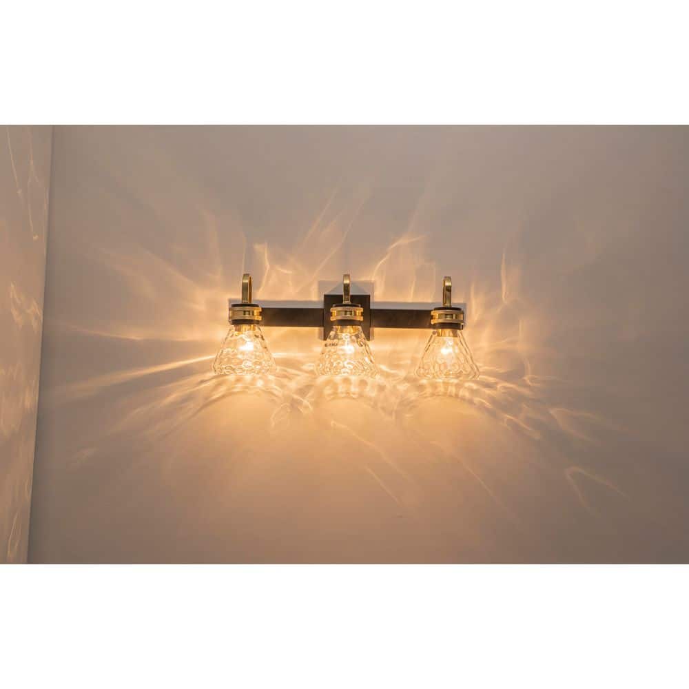 26 in. 3-Light Modern Industrial Matte Black and Gold Vanity Light with Hammered Textured Glass Shade for Bathroom price history on PriceWatchPro