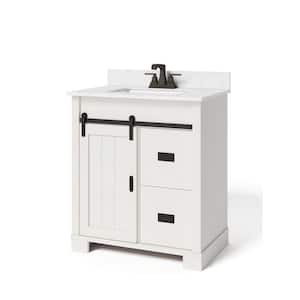 Brindley 30 in W x 20 in D x 35 in H Single Sink Freestanding Vanity in White w/ Veined White Engineered Stone Top