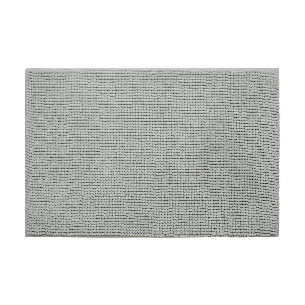 Plush Chenille Light Gray 17 in. x 24 in. Memory Foam Bath Mat