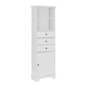 22 in. W x 10 in. D x 68.3 in. H White MDF Board Bathroom Linen Cabinet with 3-Drawers and Adjustable Shelves