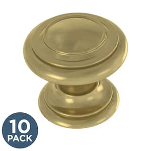 Simple Double Ring 1-1/8 in. (28 mm) Satin Gold Round Cabinet Knob (10-Pack)