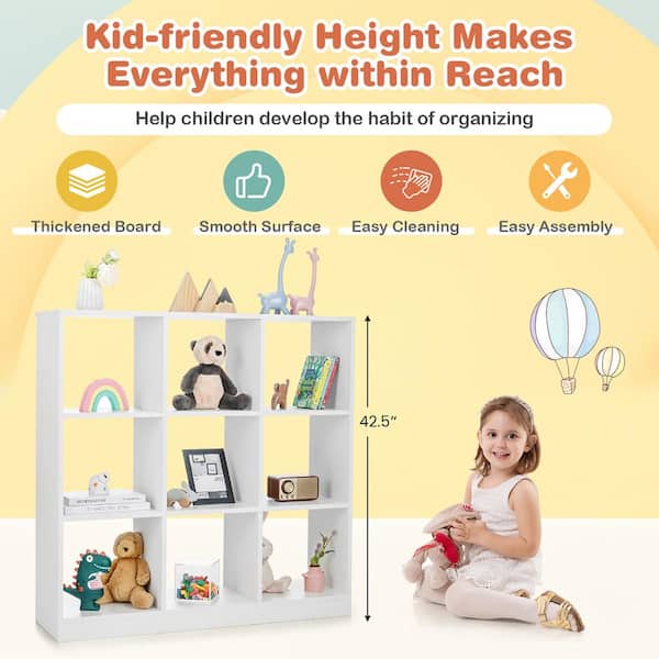 Costway Kids Toy Storage Organizer 13 in. Wide white 9-Cube Kids