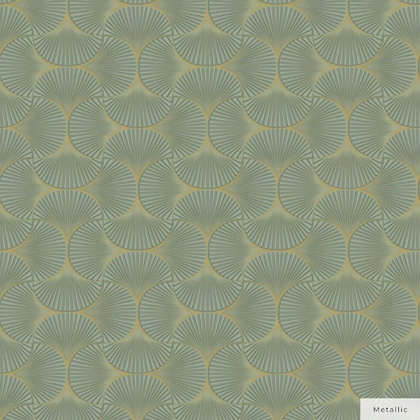 Tempaper Metallic Green Agate Gilded Scallop Unpasted Wallpaper Roll (Covers 56 sq. ft.)