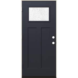 36 in. x 80 in. Right-Hand 1/4 Lite Craftsman Rain Glass Black Fiberglass Prehung Front Door