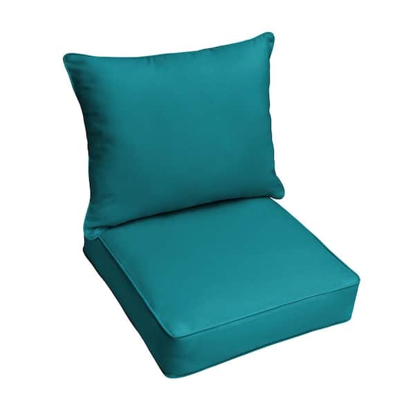 SORRA HOME 25 in. x 25 in. x 5 in. Deep Seating Outdoor Pillow and Cushion Set in Sunbrella Spectrum Peacock