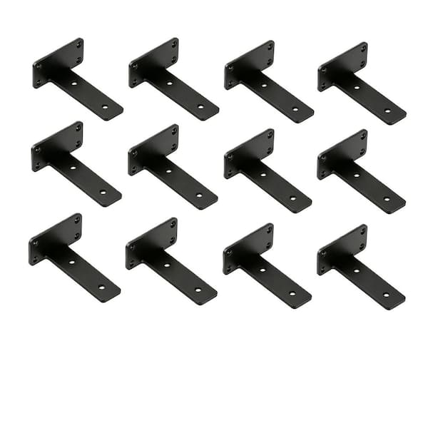 12-Pack 6 in. L Black Floating Shelf Brackets, Heavy Duty Industrial Shelf Bracket for Shelves Support DIY