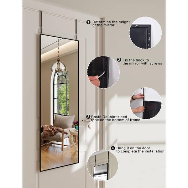 16 in. W x 49.5 in. H Modern Rectangular Black Aluminum Alloy Framed Modern Full Length Mirror Wall Mirror