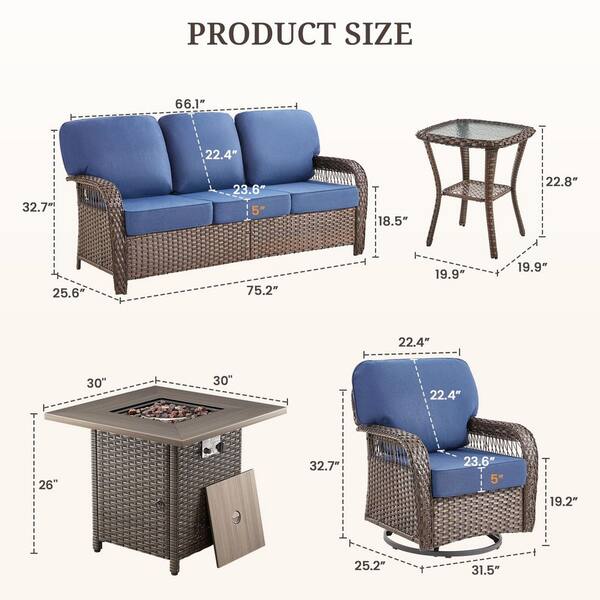 Gymojoy Tyber 7-Piece Brown Wicker Patio Conversation Sets Wicker