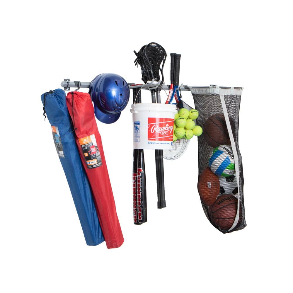 Heavy Duty Steel Wall Mounted Sports Storage Rack with Hooks