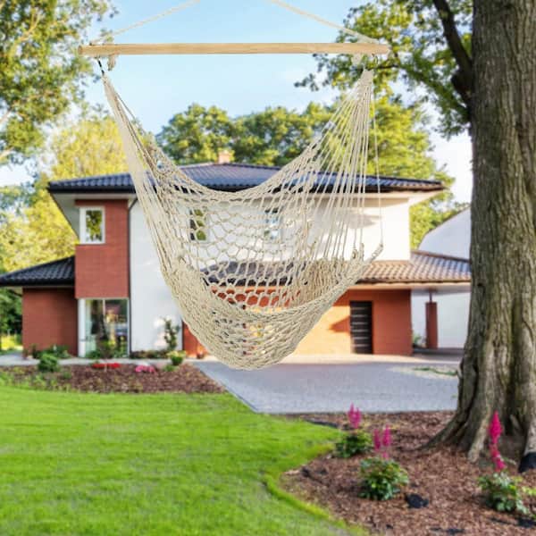 3 ft. Hammock Chair Hanging Rope Seat Swing with Wooden Stick 220 lbs. Load Hammock for Patio Yard Porch Outdoor
