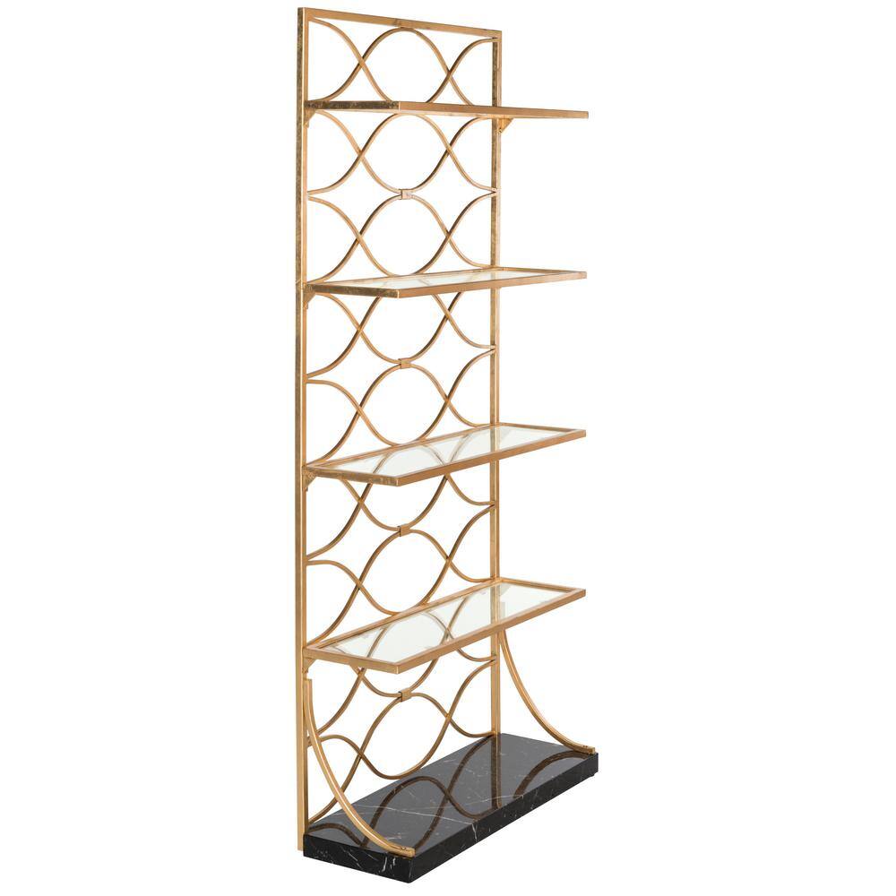 Black and Gold Glass 4-Tier Marble Base Etagere