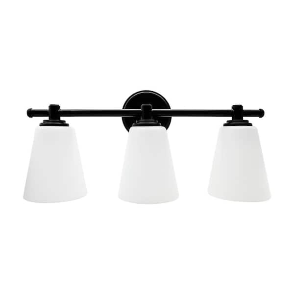 Lecoht 20 in. 3-Light Matte Black Classic Traditional Bathroom Vanity Light Fixture with Opal Frosted Glass Shade