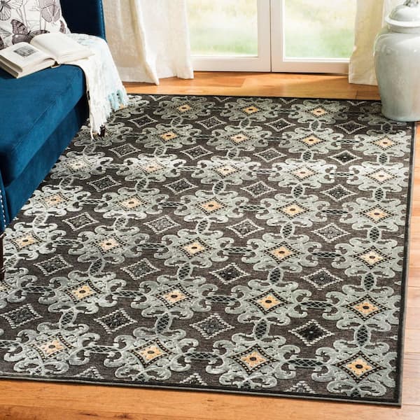 Martha Stewart 3 ft. x 5 ft. Anthracite Geometric Floral Ornate Area Rug