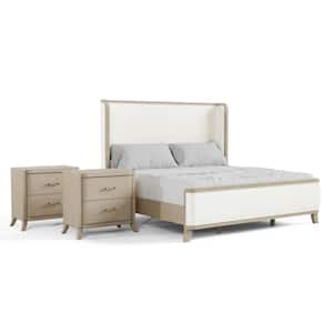 Ellington 3-Piece Natural Oak Wood King Bedroom Set With 2 Nightstands and USB Ports