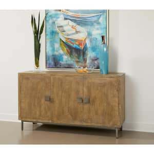 Cozad Aged Natural Wood Top 63 in. Credenza with 3-Doors Fits TV's up to 55 in.