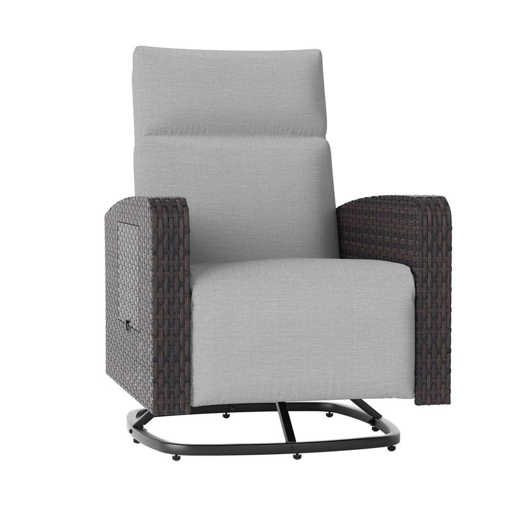 1-Piece Brown Wicker Outdoor Swivel Recliner Chair with Extendable Side Table and Beige Cushions price history on PriceWatchPro
