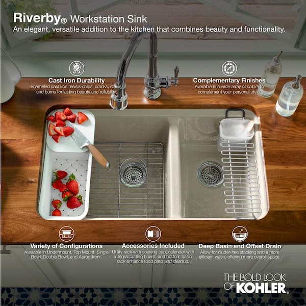 Riverby Drop-In Cast-Iron 25 in. 4-Hole Single Bowl Kitchen Sink Kit with Bowl Rack in White