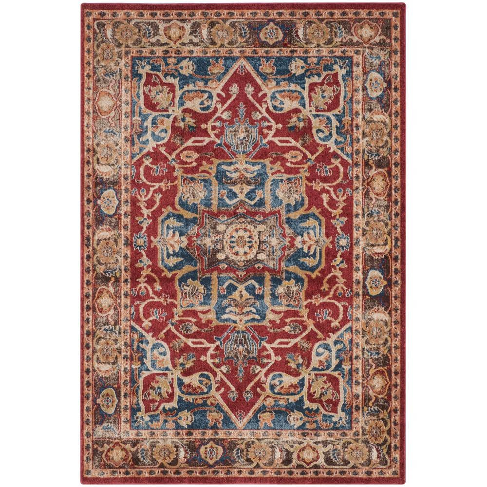 Regal Bijar Red & Royal Floral 8' x 10' Stain-Resistant Area Rug