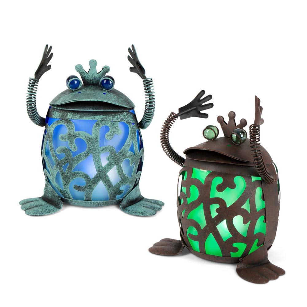 GARDEN MEADOW 11.7 in. H Solar Lighted Roly Poly Frog Garden Statues