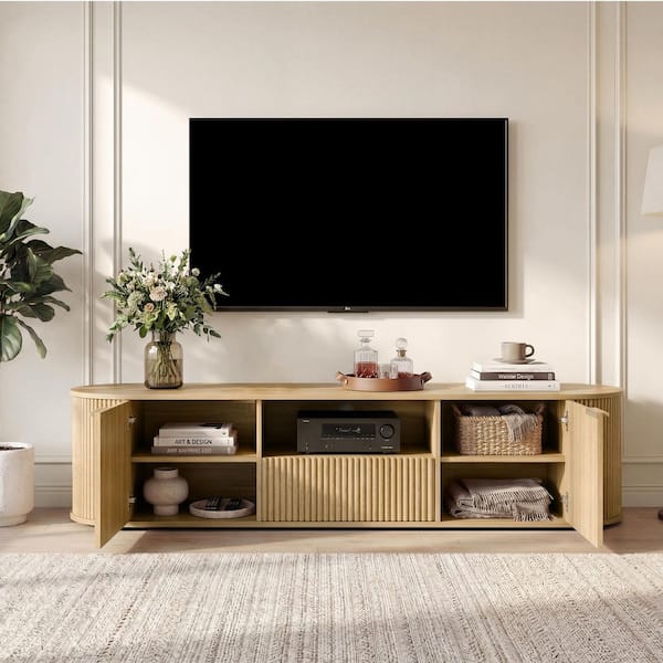 Spruce & Spring Livo Oak 70 in. Boho TV Stand for TVs up to 75 in