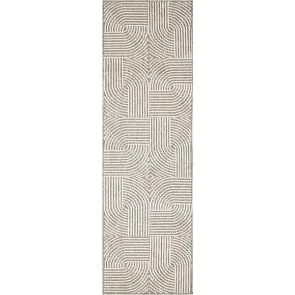 Textured Home Grey Ivory 2 ft. x 8 ft. Geometric Contemporary Runner Area Rug