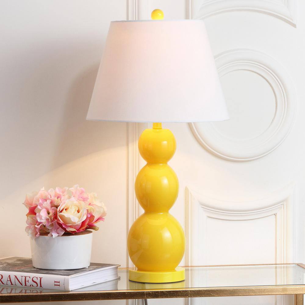 Elegant Yellow Glass Orb Table Lamp Set with Off-White Shade