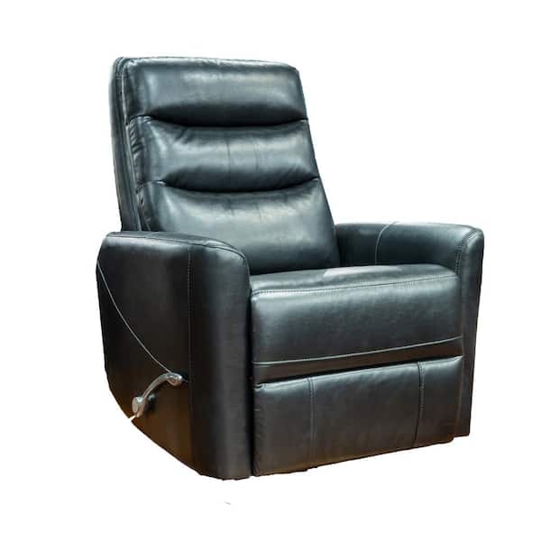 Benjara Luxury Plush Black Faux Leather Swivel Manual Recliner