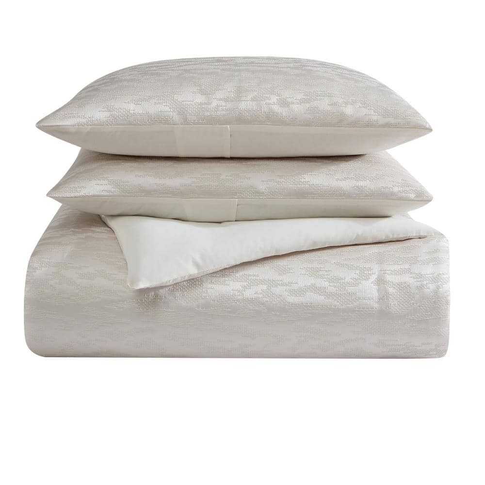 Ivory Abstract Stitching King Duvet Cover Set