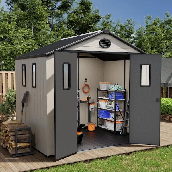 8-ft x 6-ft Outdoor Storage Kick-it White Gable Resin Storage Shed (48 sq. ft. )
