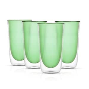Spike 13.5 oz. Borosilicate Glass Green Colored Double Wall Highball Drinking Glass Set (Set of 4)