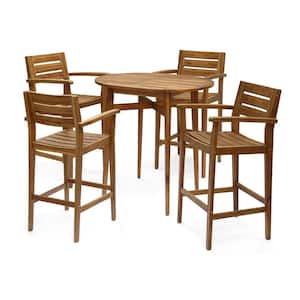 Stamford Teak Brown 5-Piece Wood Oval Bar Height Outdoor Patio Dining Set