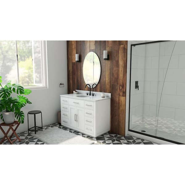 Dexterity 48 in. W x 22 in. D x 34 in . H. Oak Vanity with Oval Undermount Sink - White with White Top