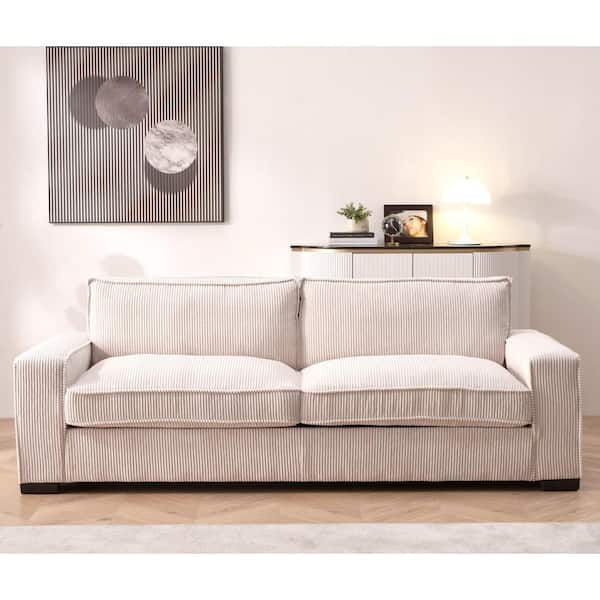 Collection 79.5 in Wide Square Arm Polyesters Fabric Rectangle Mid-Century Modern Straight Sofa in BEIGEeige