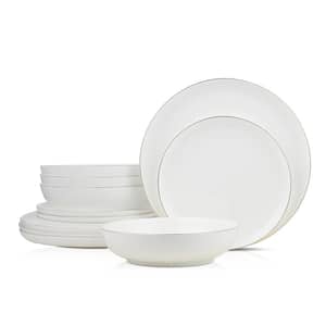 Stone Lain Gabrielle 12-Piece Dinnerware Set Bone China, Service For 4, White and Gold