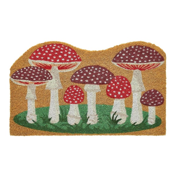 Mushroom Shaped Indoor/Outdoor Coir Door Mat, 18 in. x 30 in. Multi-Colored