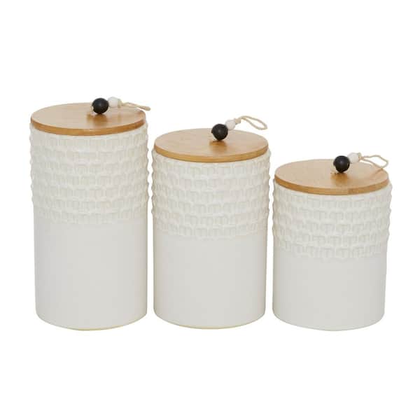 Litton Lane Clear Glass Decorative Jars with Wood Lids (Set of 3