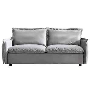 76.8 in. Wide Square Arm Velvet 3-Seater Sofa Couch Straight Lawson Sofa in Gray