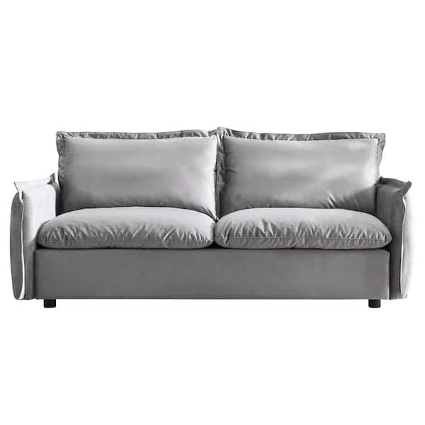 Westsky 76.8 in. Wide Square Arm Velvet 3-Seater Sofa Couch Straight Lawson Sofa in Gray