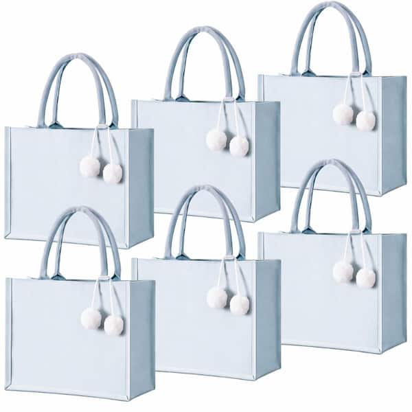 6-Pack Blank Canvas Tote Bags with Decorative Pom Pom Rope Handles for Bachelorette, Wedding, and DIY