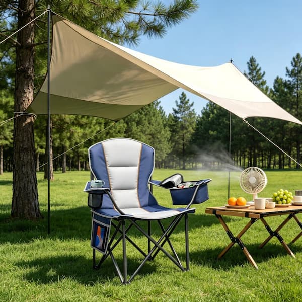 Oversized Camping Chair, 500 lbs Heavy Duty Folding Camping Chair with Cooler Bag, Cup Holder & Side Pocket